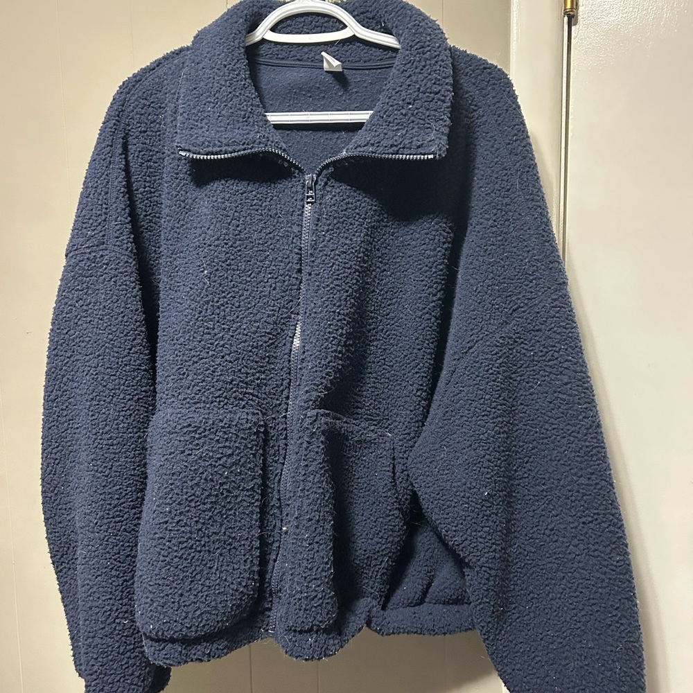 Cozy Navy Blue Sherpa Jacket